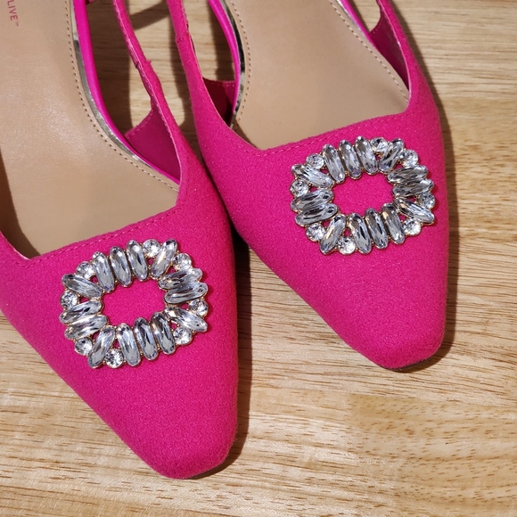 NIB Hot Pink Kitten Sling Back heel with sparkly buckle on top Size 9M EU 40.5 - Picture 2 of 13